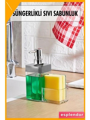 Esplendor Süngerlik Hazneli Sıvı Sabunluk 450ML Gri Tezgah Üstü Banyo Düzenleyici