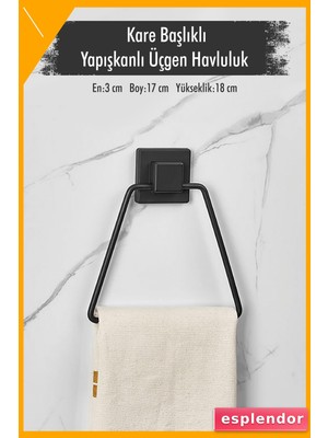 Esplendor Yapışkanlı Duvar Montajlı Kare Başlıklı Üçgen Havluluk Siyah 17CM