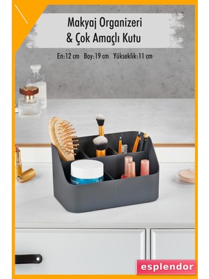 Esplendor Çok Amaçlı Plastik Makyaj Kutusu 12X19X11CM Füme Katlı Kozmetik Organizer