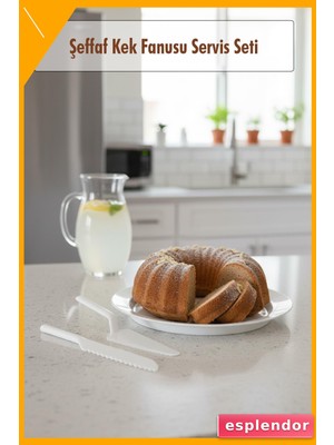 Esplendor Beyaz Akrilik Kek Fanusu 4 Parça Servis Seti 33X39X14 cm