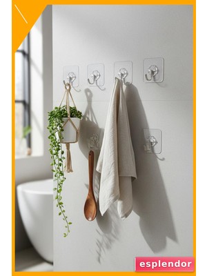 Esplendor Yapışkanlı Şeffaf Duvar Askısı 6'lı Set Mutfak Banyo Düzenleyici 6X6CM