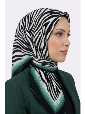 Hadiora Siyah Yeşil Zebra Desenli Mio Caz Eşarp