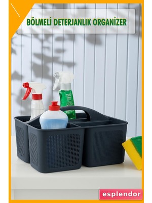 Esplendor Bölmeli Plastik Deterjanlık Organizer Antrasit 32CM Banyo Düzenleyici