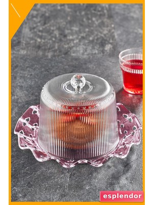Esplendor Akrilik Kek Fanusu 26CM Mürdüm Taban 2 Parça Kırılmaz Cam Görünümlü Saklama