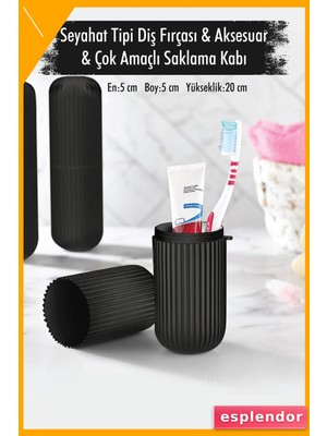Esplendor Seyahat Diş Fırçası Kutusu Plastik Saklama Kabı 5X5X20CM Siyah