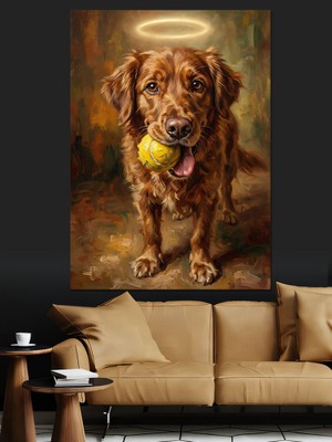 Tablomega Ağzında Tenis Topu Olan Köpek Dekoratif Kanvas - Mdf Ahşap Tablo