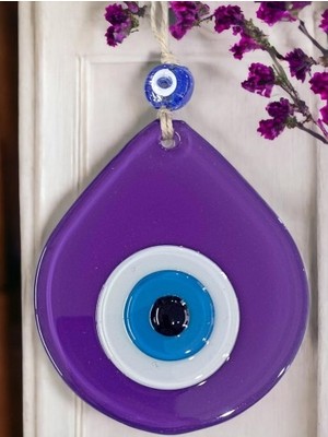 Luord-Store Orta Boy Mor Damla Desen Nazar Boncuklu Duvar Dekoru Cam Duvar Süsü