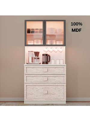 Comiet Nilüfer Mdf Kahve Köşesi Dolabı Çekmeceli Işıklı