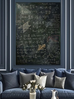 Tablomega Siyah Tahta Üzerinde Matematik Formülleri Dekoratif Kanvas - Mdf Ahşap Tablo