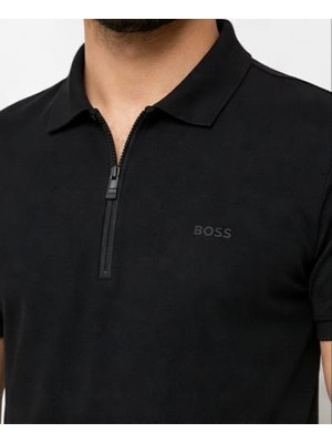 Boss  Fermuar Yaka Regular Fit  Siyah Erkek Tshırt