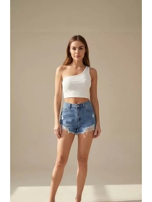Luord - Store Kadın Beyaz Tek Omuz Crop Büstiyer – Modern ve Şık Tasarım