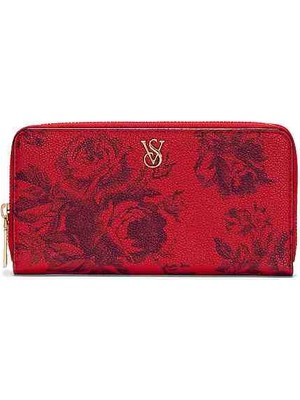 Victoria's Secret Large Wallet With Zip Red Floral Cüzdan