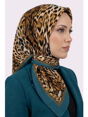 Hadiora Turkuaz Leopar Desenli Mio Caz Eşarp