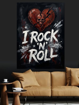 Tablomega Kalp Içinde I Rock N Roll Dekoratif Kanvas - Mdf Ahşap Tablo
