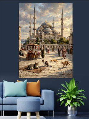 Karizma Tablo Güvercinli Sultanahmet Camii Meydanı Manzarası Dekoratif Kanvas - Mdf Ahşap Tablo