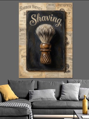 Tablomega Shaving Yazılı Tıraş Fırçası Tabelası Dekoratif Kanvas - Mdf Ahşap Tablo