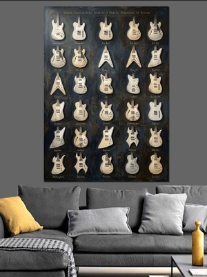 Karizma Tablo Farklı Tipte Gitar Çeşitleri Tablosu Dekoratif Kanvas - Mdf Ahşap Tablo