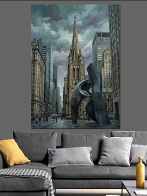 Karizma Tablo Modern Şehir ve Gotik Katedral Dekoratif Kanvas - Mdf Ahşap Tablo