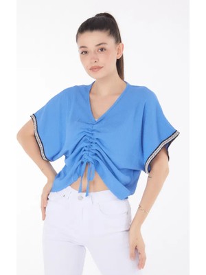 Luord - Store V Yaka Büzgülü Detaylı Bluz