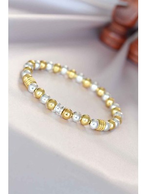 Luord - Store Hematit Gümüş Gold Renk Doğal Taş Erkek Bileklik
