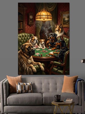 Karizma Tablo Bilardo Oynayan Köpekler ve Kedi Dekoratif Kanvas - Mdf Ahşap Tablo
