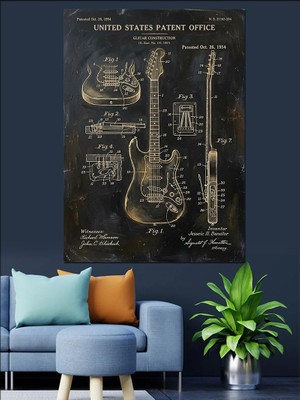 Tablomega Gitar Teknik Planı Sanat Tasarımı Dekoratif Kanvas - Mdf Ahşap Tablo