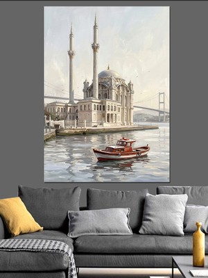 Tablomega Güneşli Istanbul Boğazı ve Camii Dekoratif Kanvas - Mdf Ahşap Tablo