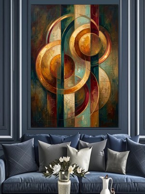Karizma Tablo Geometrik Altın Daireler Soyut Sanat Dekoratif Kanvas - Mdf Ahşap Tablo