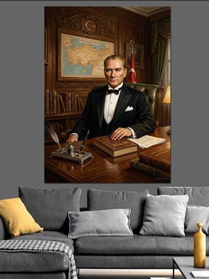 Tablomega Atatürk ve Türk Bayrağı Tablosu Dekoratif Kanvas - Mdf Ahşap Tablo