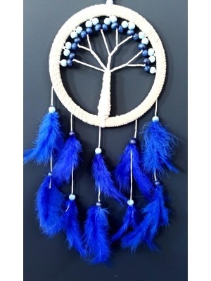 Luord-Store Saks Mavisi Kuş Tüylü Hayat Ağacı Düş Kapanı Dream Catcher Duvar Süsü