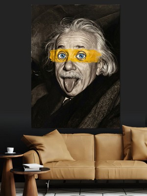 Tablomega Dil Çıkaran Komik Einstein Portresi Dekoratif Kanvas - Mdf Ahşap Tablo