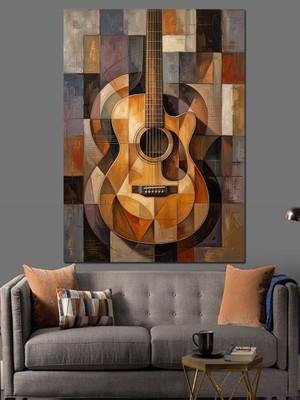 Tablomega Kübik Formda Modern Gitar Tasarımı Dekoratif Kanvas - Mdf Ahşap Tablo