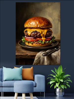 Karizma Tablo Masada Lezzetli ve Büyük Hamburger Dekoratif Kanvas - Mdf Ahşap Tablo