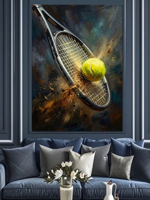 Tablomega Dinamik Hareketli Tenis Raketi ve Top Dekoratif Kanvas - Mdf Ahşap Tablo