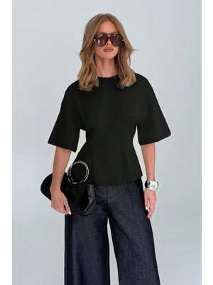 Tarz Cool Kadın Oversize Basic Tişört Pile Detaylı Rahat Kesim Günlük Şık Kombin