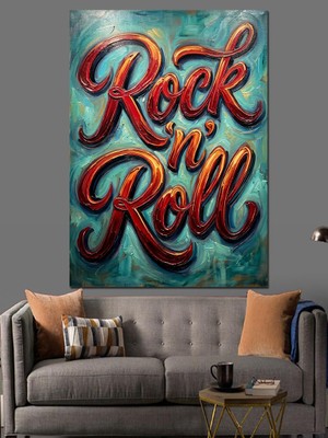 Karizma Tablo Rock N Roll Yazılı Renkli Tasarım Dekoratif Kanvas - Mdf Ahşap Tablo