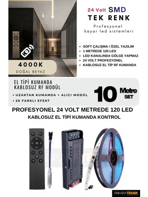 Ankara Teknik Tavan/duvar Black Kumanda Rf Kontrol Kayar LED Sistemi | 24 Volt Smd 120LED/MT