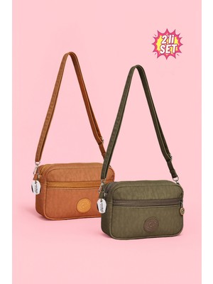 Westbag Kadın Çapraz Askılı Üç Gözlü Fermuarlı Krinkıl Günlük Omuz Çantası