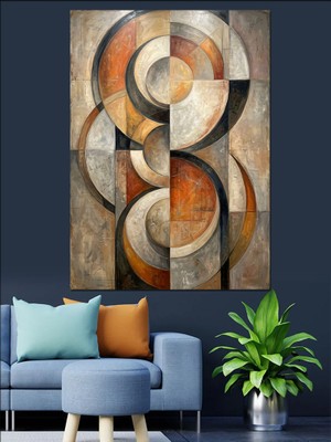 Karizma Tablo Modern Geometrik Daireler Soyut Çalışma Dekoratif Kanvas - Mdf Ahşap Tablo