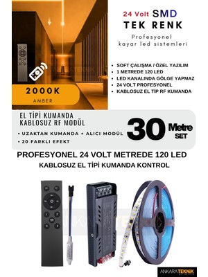 Ankara Teknik Tavan/duvar Black Kumanda Rf Kontrol Kayar LED Sistemi | 24 Volt Smd 120LED/MT