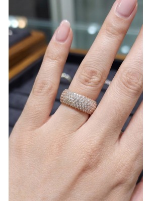 Söğütlü Silver 925 Ayar Gümüş Yüzük 5 Sıra Tamtur Yüzük - Zirkon Taşlı Kalın Rose Pırlanta Işıltılı Fantezi Yüzük Lüks Alyans