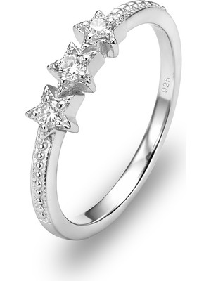 Söğütlü Silver 925 Ayar Gümüş Yüzük Üç Yıldız Temalı Işıltılı Minimal Kadın Yüzük - Taşlı Tasarım