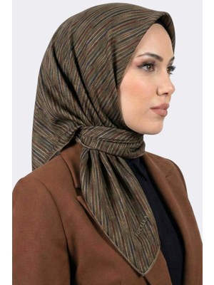 Hadiora Kadın Açık Haki Çizgi Desenli Organik Pamuk Soft Eşarp