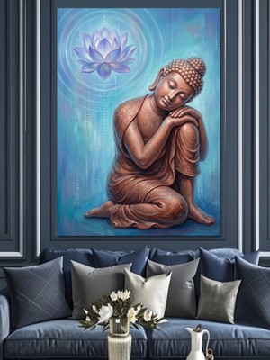 Artmeg Meditasyon Yapan Huzurlu Buddha Heykeli Dekoratif Kanvas - Mdf Ahşap Tablo