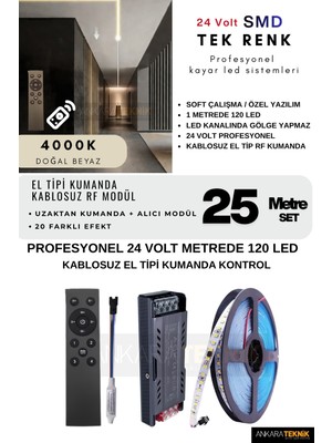 Ankara Teknik Tavan/duvar Black Kumanda Rf Kontrol Kayar LED Sistemi | 24 Volt Smd 120LED/MT