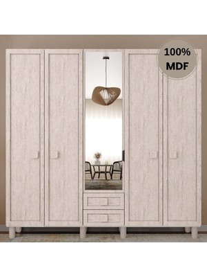 Comiet Nilüfer 5 Kapak Mdf Ayaklı Tasarım Gardırop