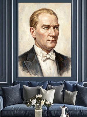 Karizma Tablo Mustafa Kemal Atatürk Papyonlu Portre Dekoratif Kanvas - Mdf Ahşap Tablo