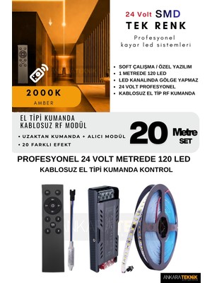 Ankara Teknik Tavan/duvar Black Kumanda Rf Kontrol Kayar LED Sistemi | 24 Volt Smd 120LED/MT
