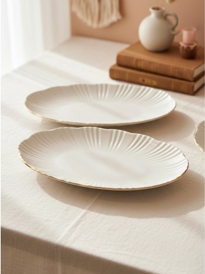 Kütahya Home Timeless Elegance 2'li 25 cm Altın Porselen Kayık Salata Takımı – Şık Sofra Seti Modern