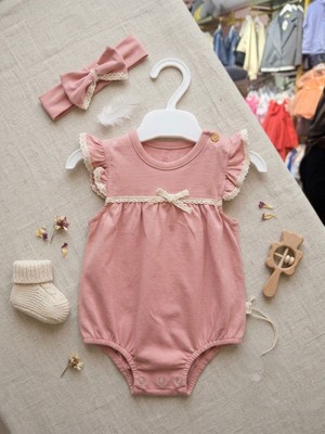 Butik Kız Bebek %100 Pamuklu Toka Aksesuarlı Salopet Tulum